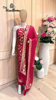 Pure Khaddi Georgette Handloom Banarasi Dress Material Water Zari - The Handlooms