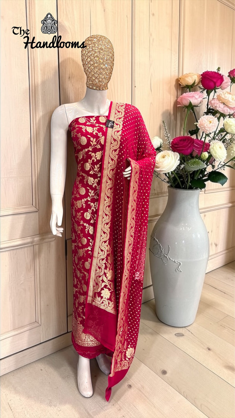 Pure Khaddi Georgette Handloom Banarasi Dress Material Water Zari - The Handlooms