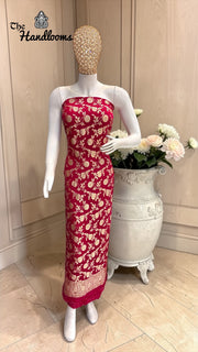 Pure Khaddi Georgette Handloom Banarasi Dress Material Water Zari - The Handlooms