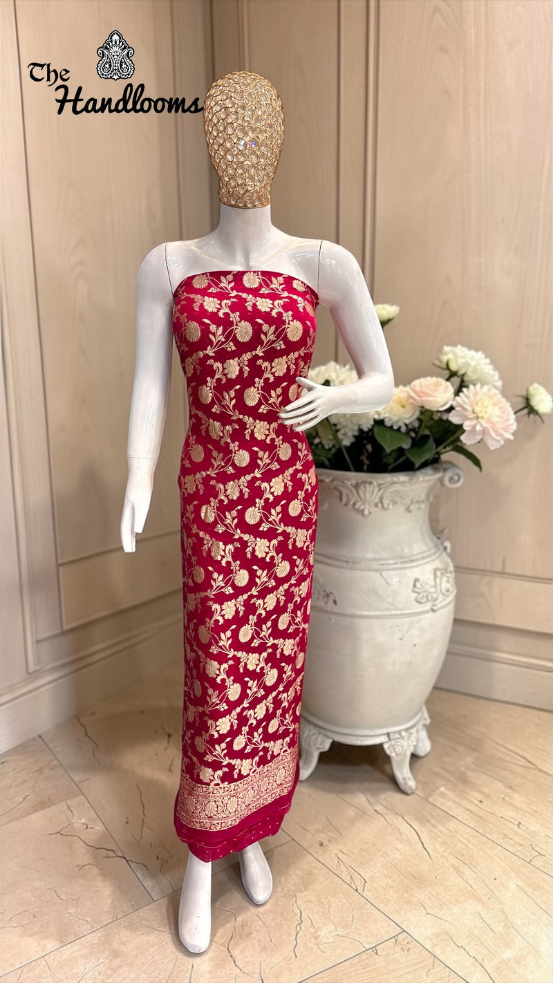 Pure Khaddi Georgette Handloom Banarasi Dress Material Water Zari - The Handlooms