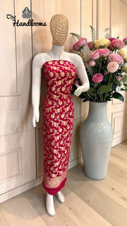 Pure Khaddi Georgette Handloom Banarasi Dress Material Water Zari - The Handlooms