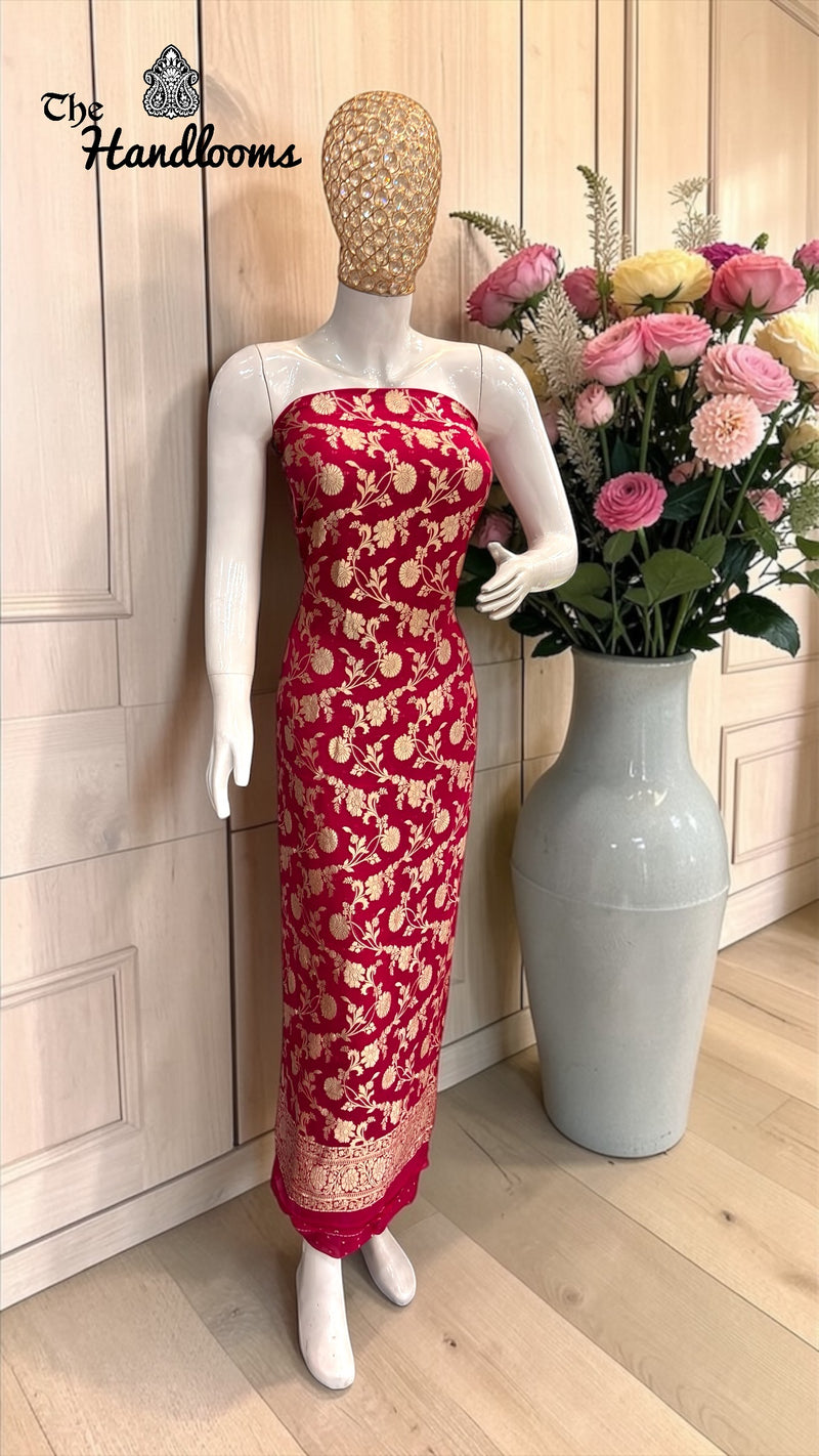 Pure Khaddi Georgette Handloom Banarasi Dress Material Water Zari - The Handlooms