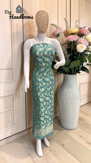 Pure Khaddi Georgette Handloom Banarasi Dress Material Water Zari - The Handlooms