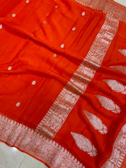 Orange Pure Georgette Banarasi Handloom Saree - The Handlooms