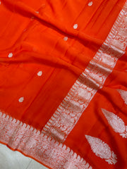 Orange Pure Georgette Banarasi Handloom Saree - The Handlooms
