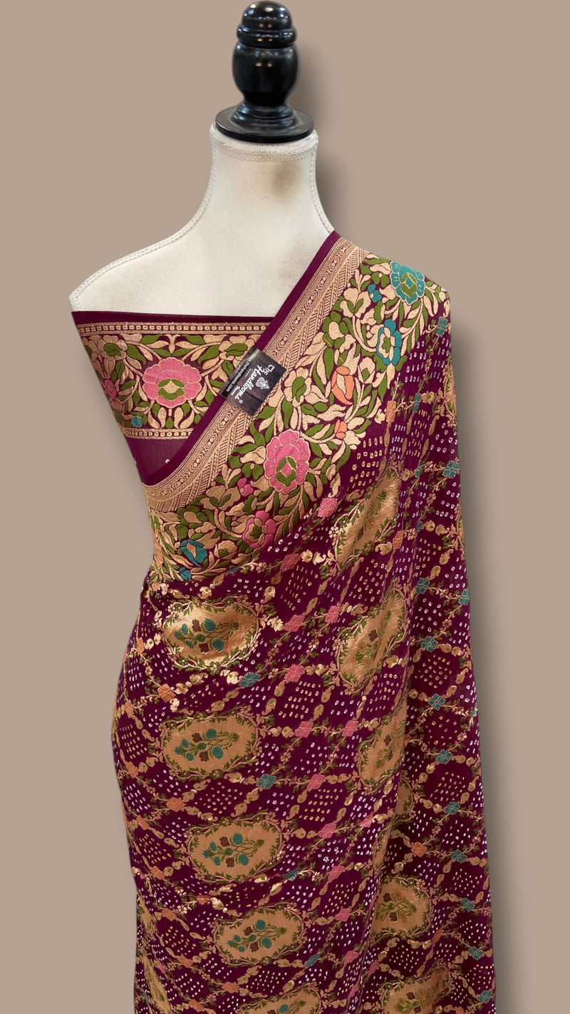 Pure Georgette Banarasi Bandhej Handloom Saree - Meenakari