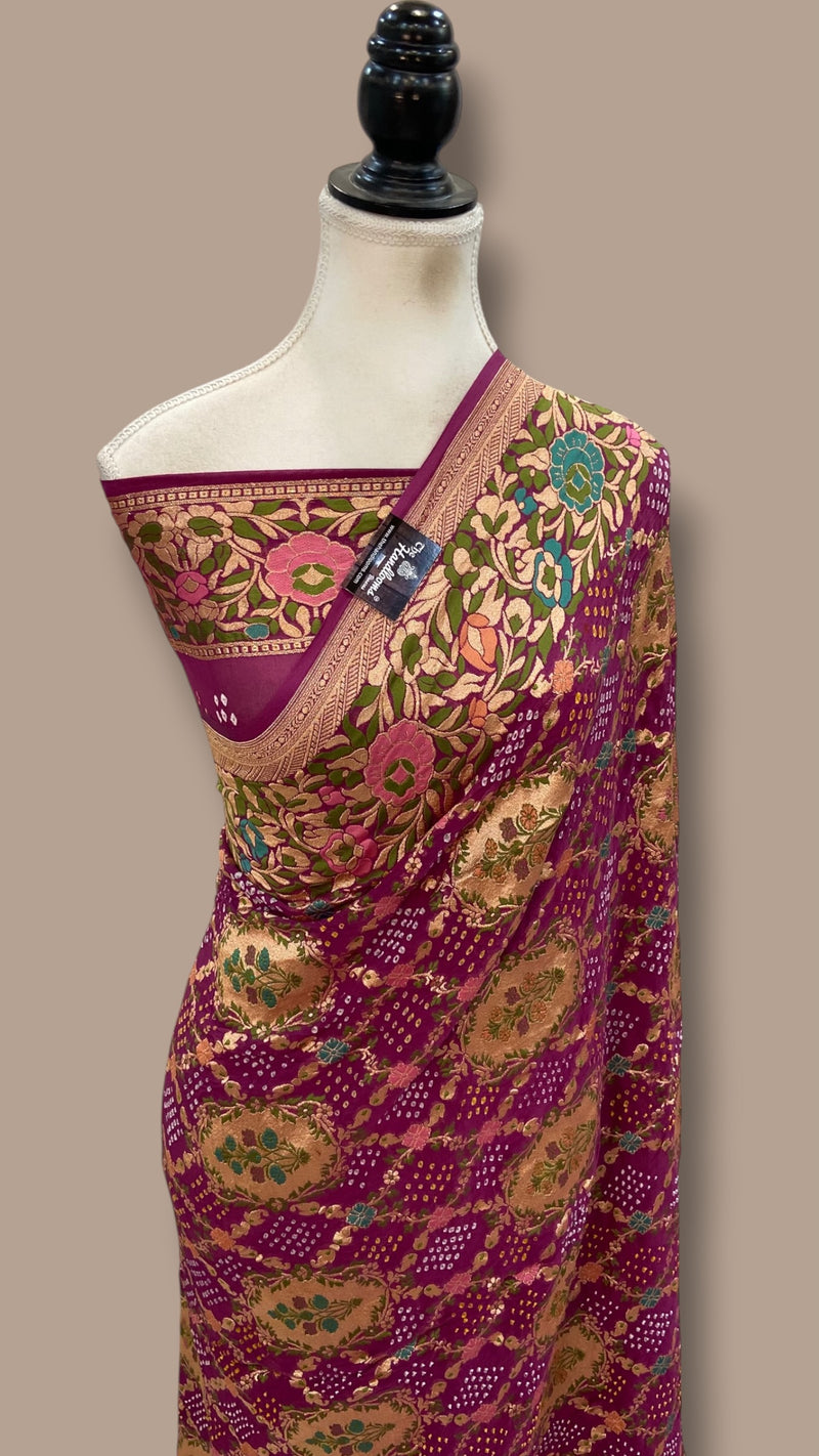 Pure Georgette Banarasi Bandhej Handloom Saree - Meenakari