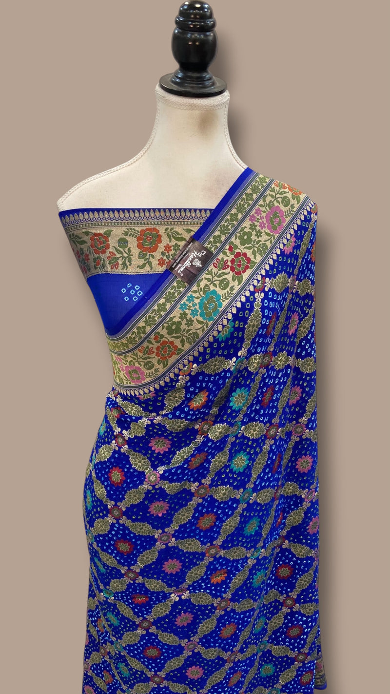 Pure Georgette Banarasi Bandhej Handloom Saree - Meenakari