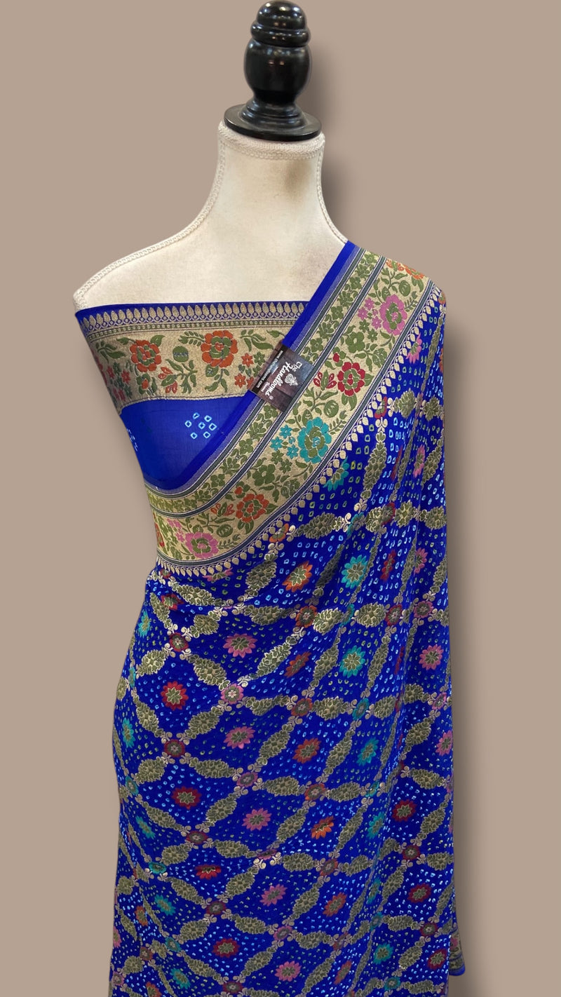 Pure Georgette Banarasi Bandhej Handloom Saree - Meenakari