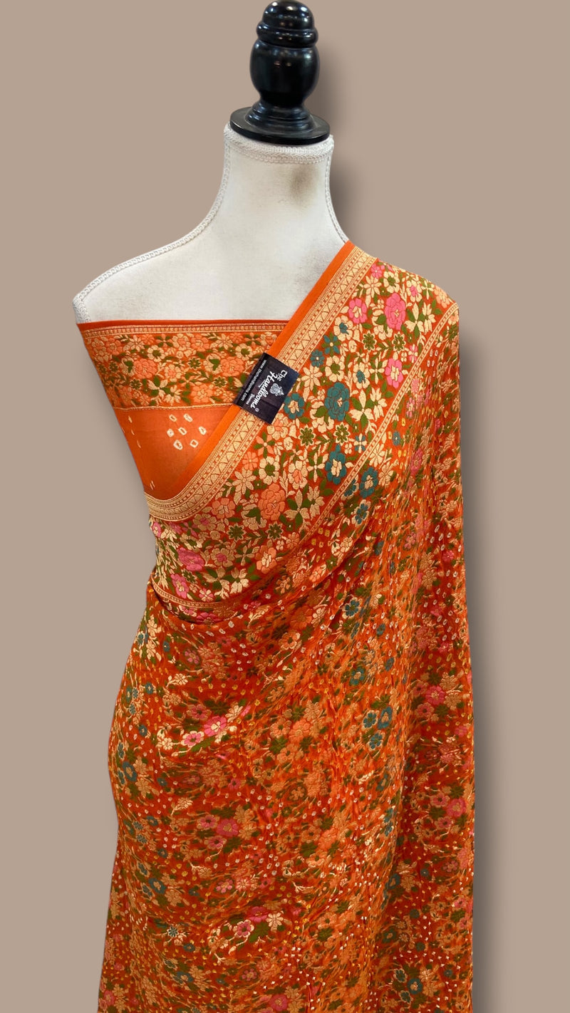 Pure Georgette Banarasi Bandhej Handloom Saree - Meenakari