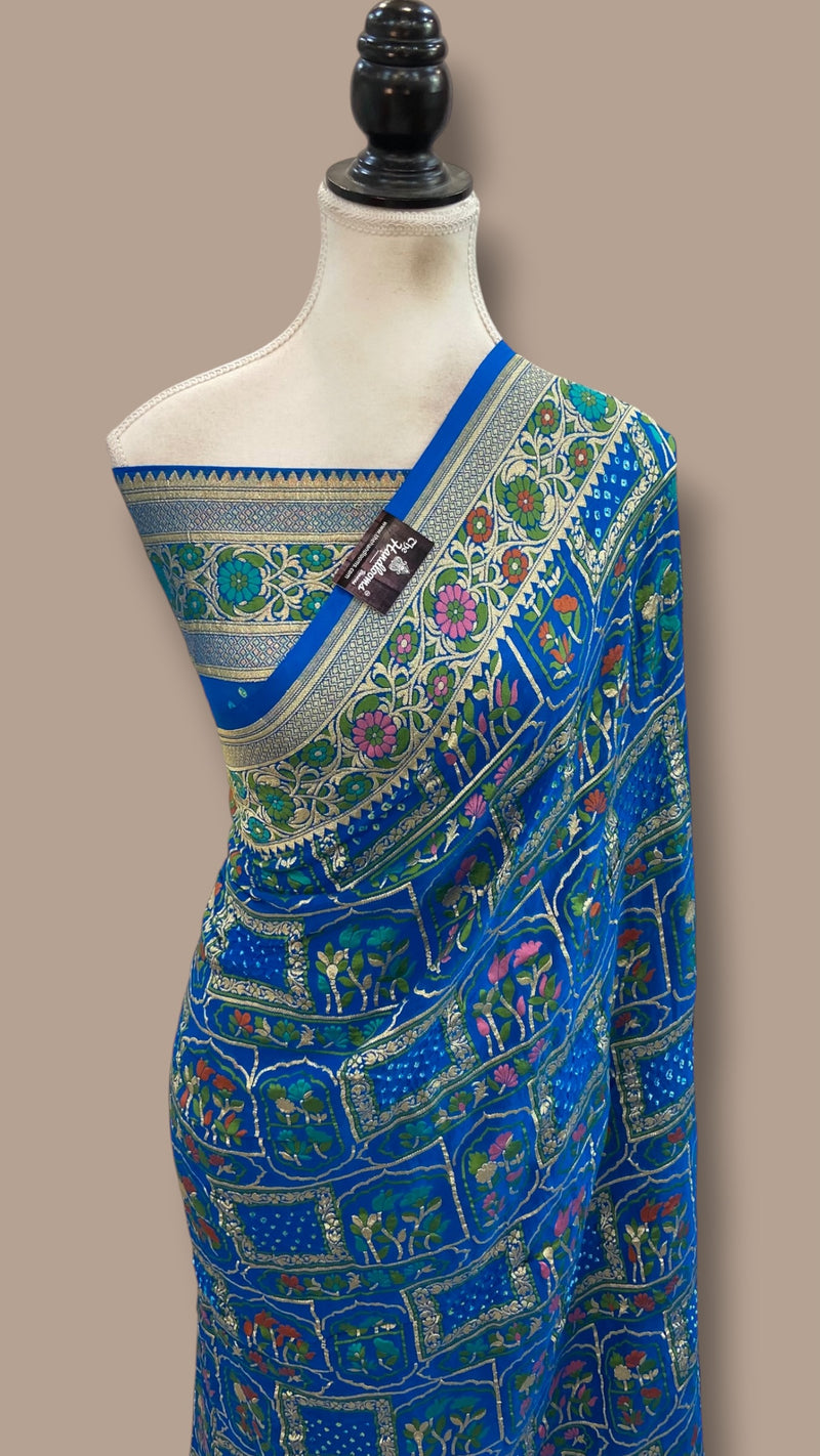 Pure Georgette Banarasi Bandhej Handloom Saree - Meenakari