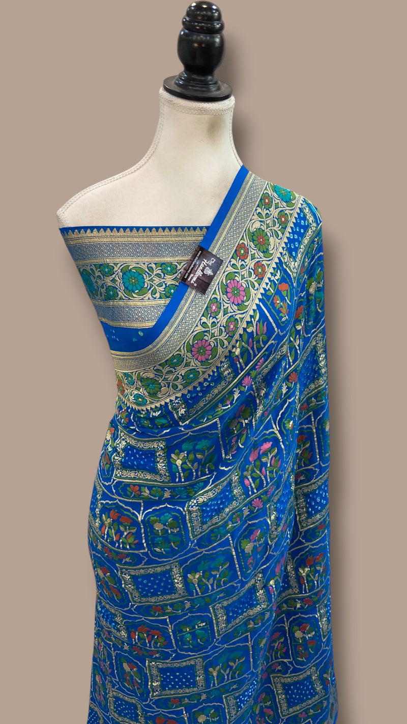 Pure Georgette Banarasi Bandhej Handloom Saree - Meenakari
