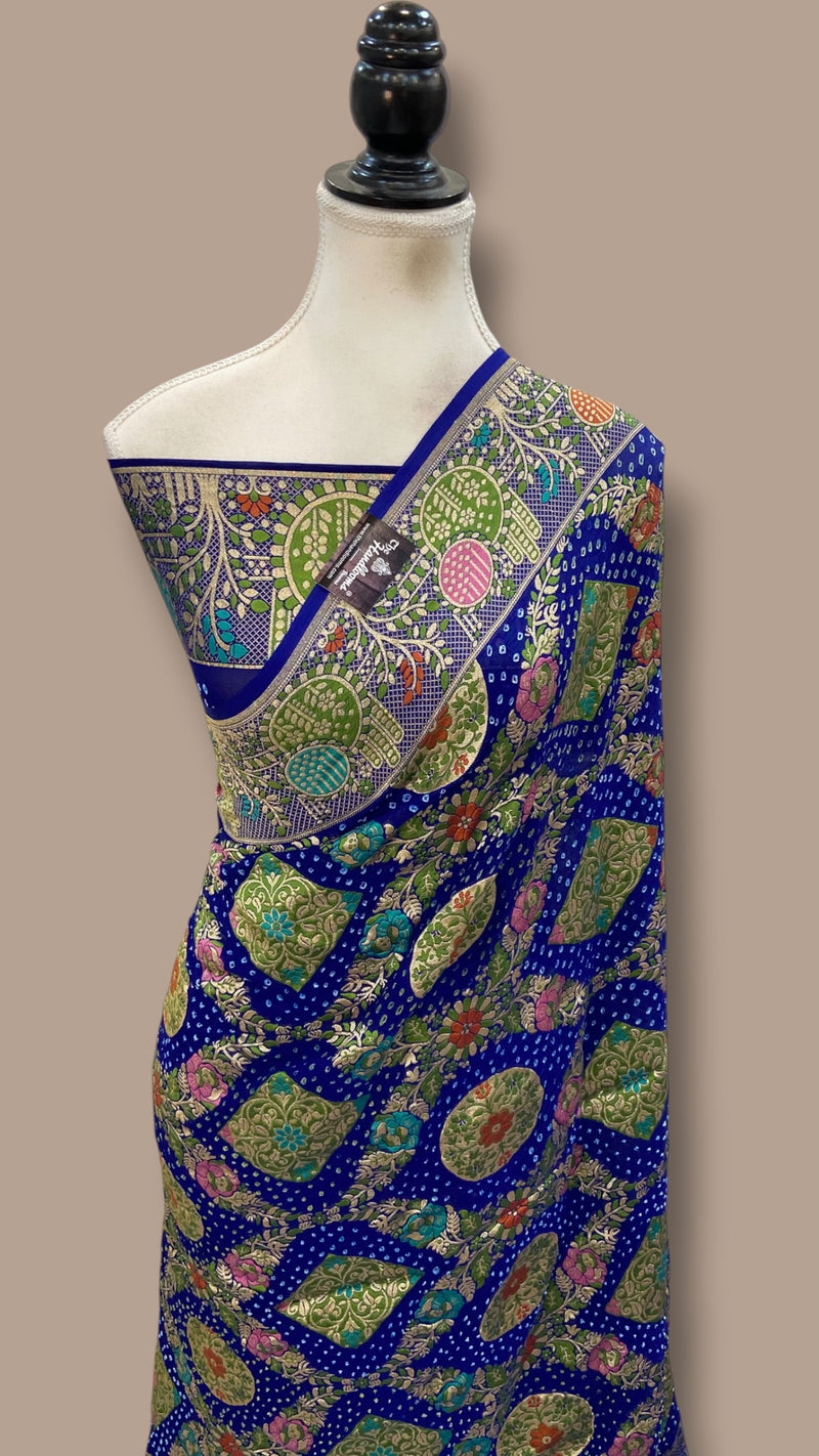 Pure Georgette Banarasi Bandhej Handloom Saree - Meenakari