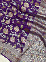 Pure Khaddi Georgette Handloom Banarasi Saree - The Handlooms