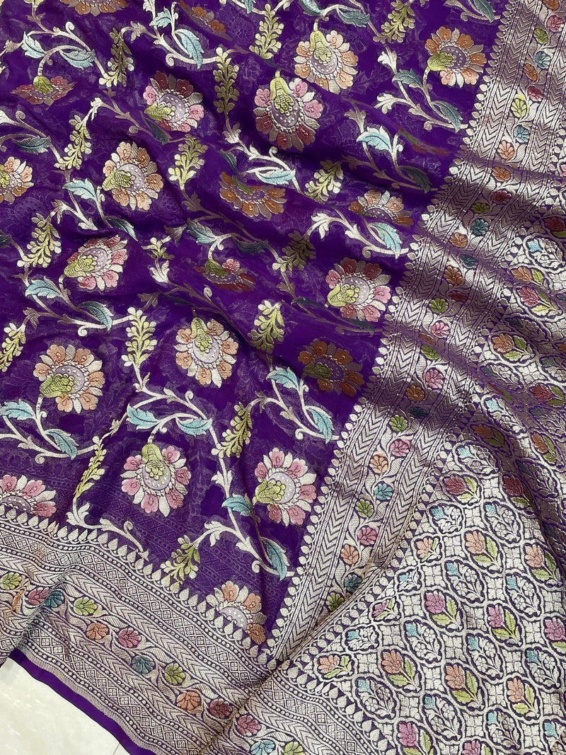 Pure Khaddi Georgette Handloom Banarasi Saree - The Handlooms