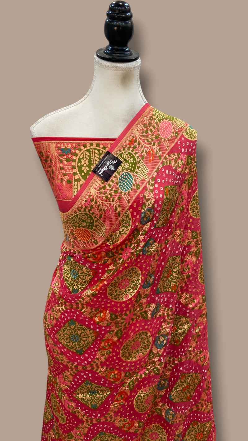 Pure Georgette Banarasi Bandhej Handloom Saree - Meenakari