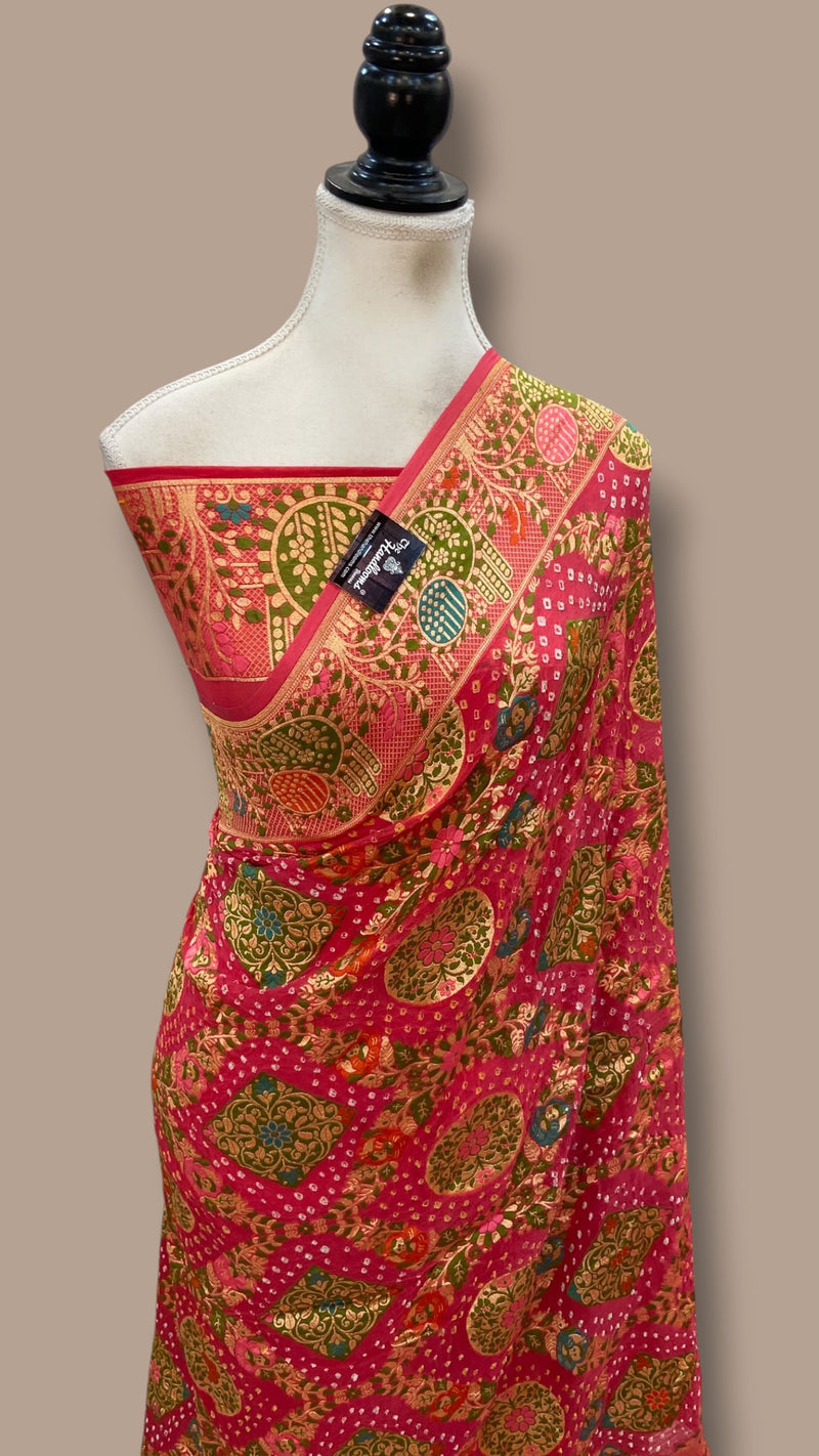 Pure Georgette Banarasi Bandhej Handloom Saree - Meenakari