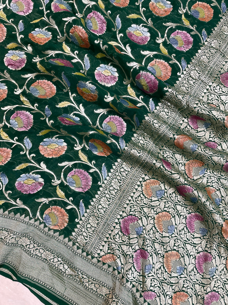 Pure Khaddi Georgette Handloom Banarasi Saree - The Handlooms