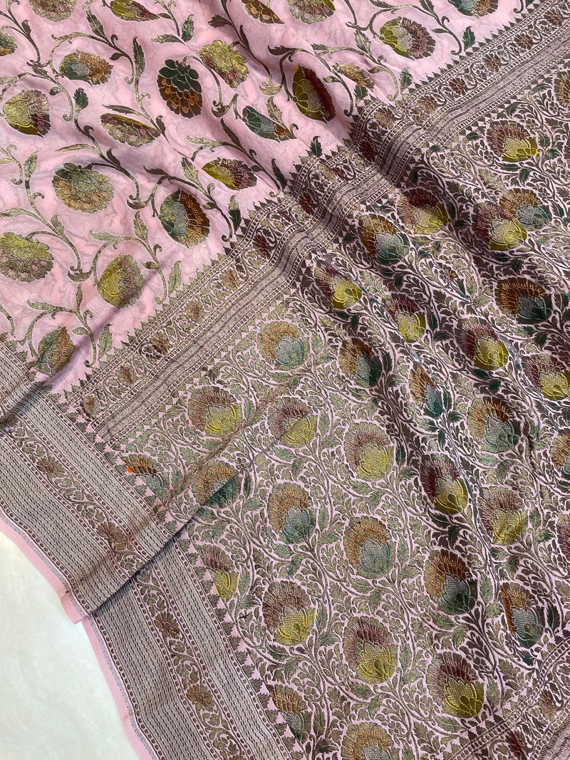 Pure Khaddi Georgette Handloom Banarasi Saree - The Handlooms