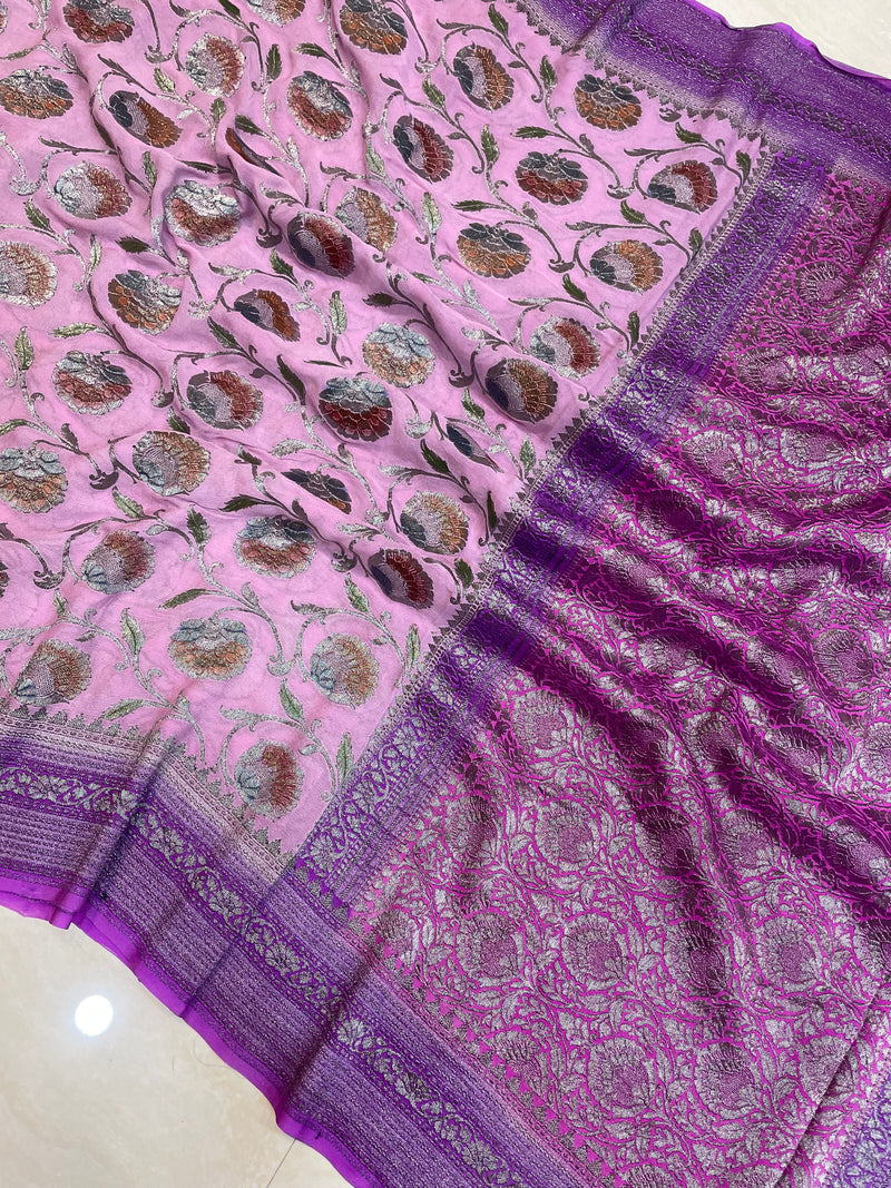 Pure Khaddi Georgette Banarasi Saree -  Antique zari - The Handlooms