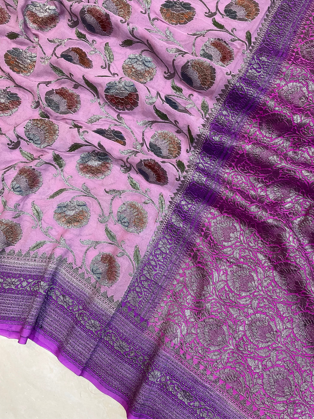Pure Khaddi Georgette Handloom Banarasi Saree - Antique Zari main image 0