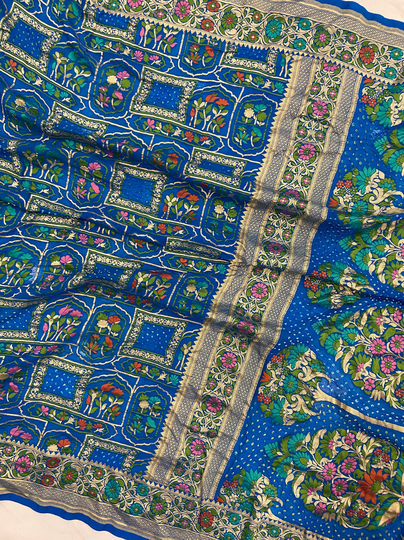 Pure Georgette Banarasi Bandhej Handloom Saree - Meenakari