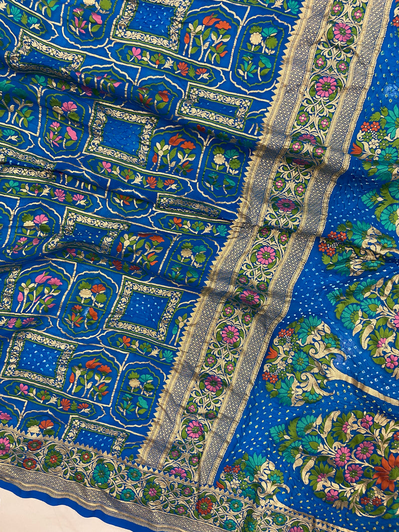 Pure Georgette Banarasi Bandhej Handloom Saree - Meenakari