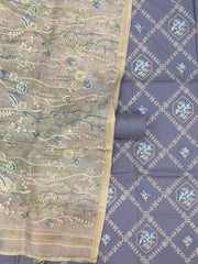 Pure Chanderi Cotton Banarasi Dress material - Chikankari With Organza Dupatta - The Handlooms
