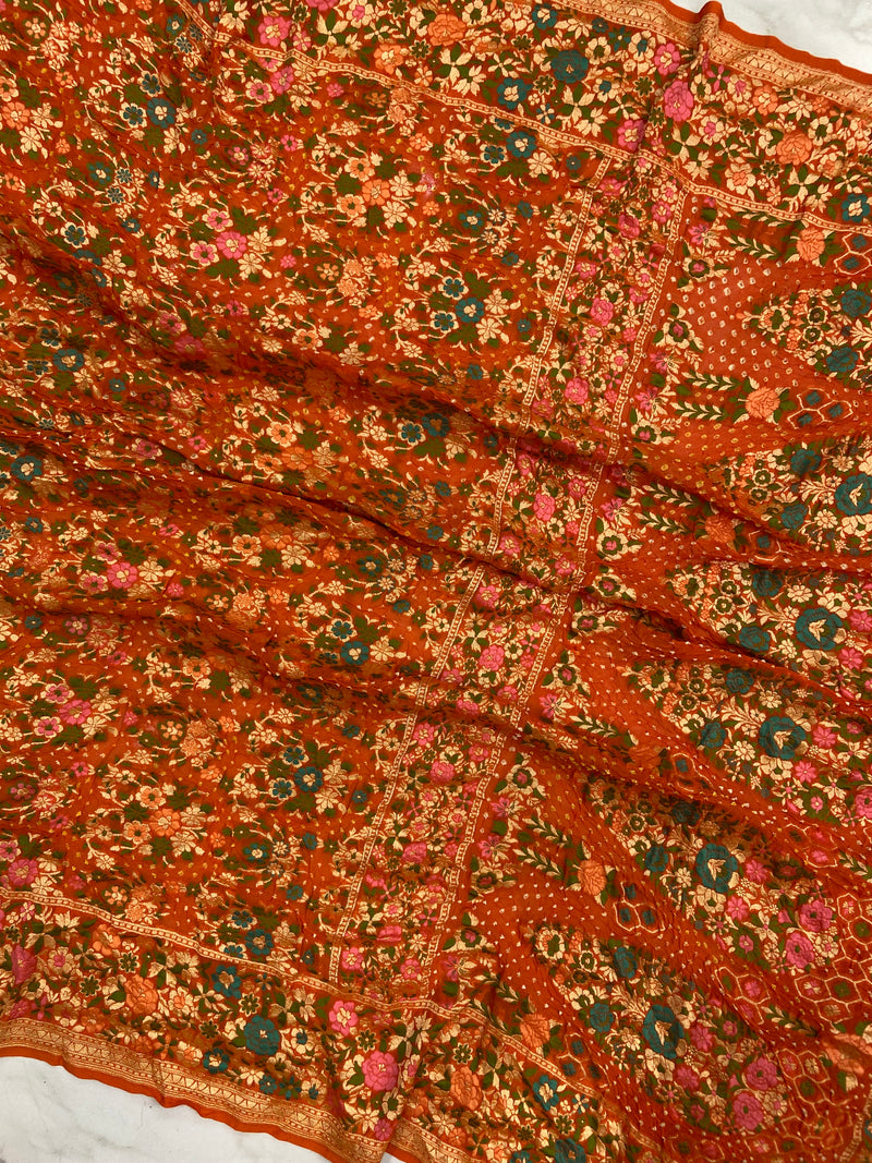 Pure Georgette Banarasi Bandhej Handloom Saree - Meenakari