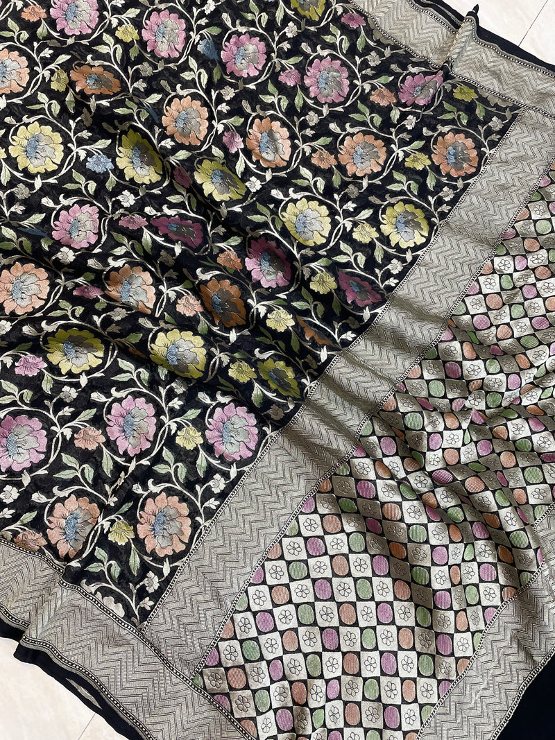 Pure Khaddi Georgette Banarasi Saree -  water zari - The Handlooms