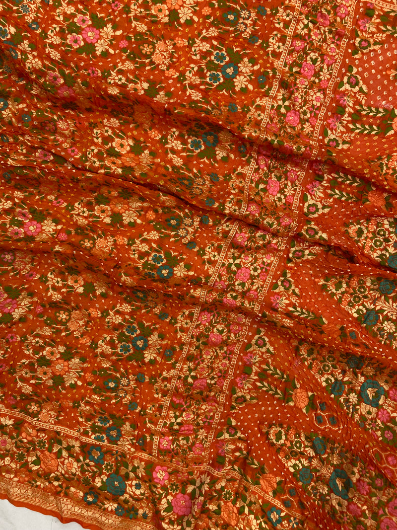 Pure Georgette Banarasi Bandhej Handloom Saree - Meenakari