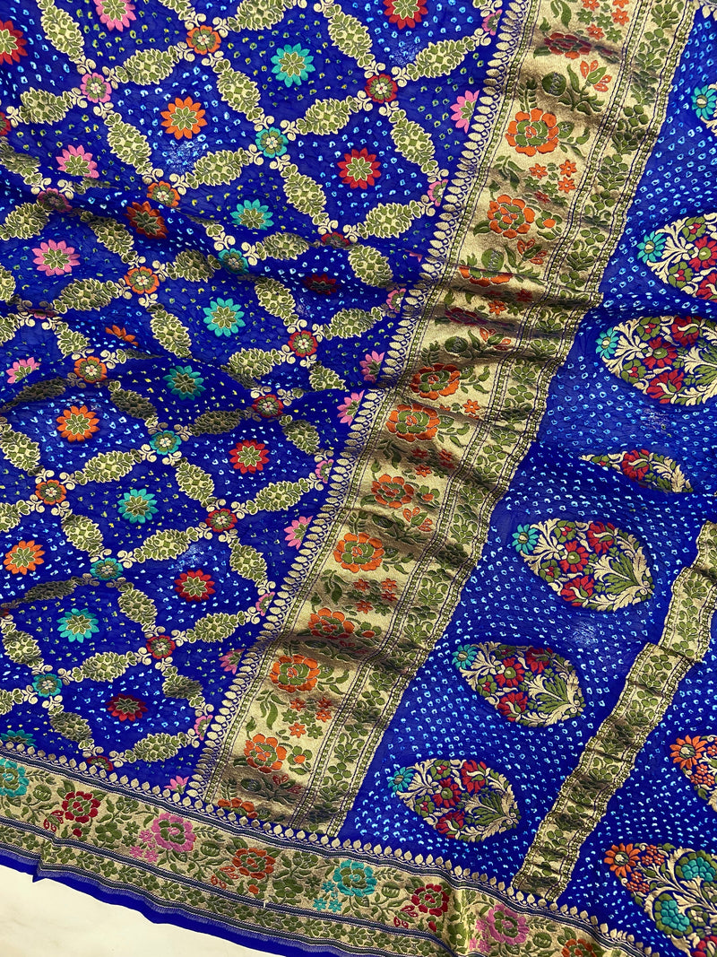 Pure Georgette Banarasi Bandhej Handloom Saree - Meenakari