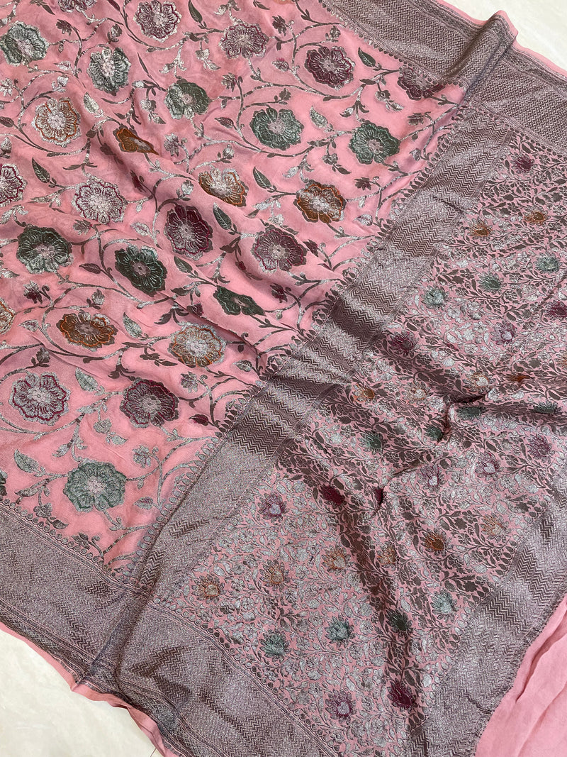 Pure Khaddi Georgette Banarasi Saree -  Antique zari - The Handlooms