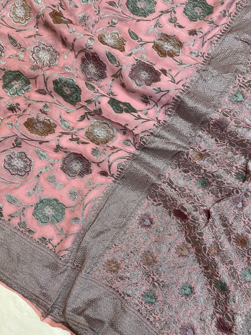 Pure Khaddi Georgette Banarasi Saree -  Antique zari - The Handlooms