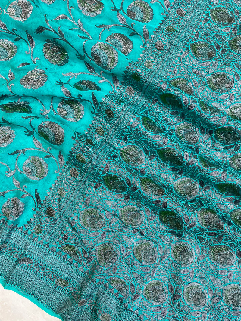 Pure Khaddi Georgette Banarasi Saree -  Antique zari - The Handlooms