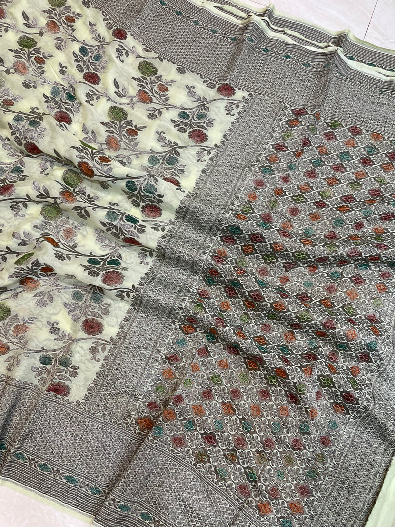 Pure Khaddi Georgette Banarasi Saree -  Antique zari - The Handlooms