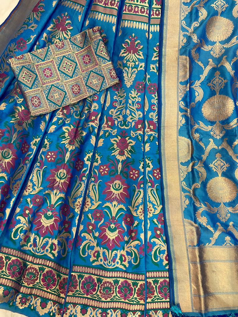 Pure Katan Silk Handloom Banarasi Lehenga All Over Sona Roopa Jaal Work With Stitched