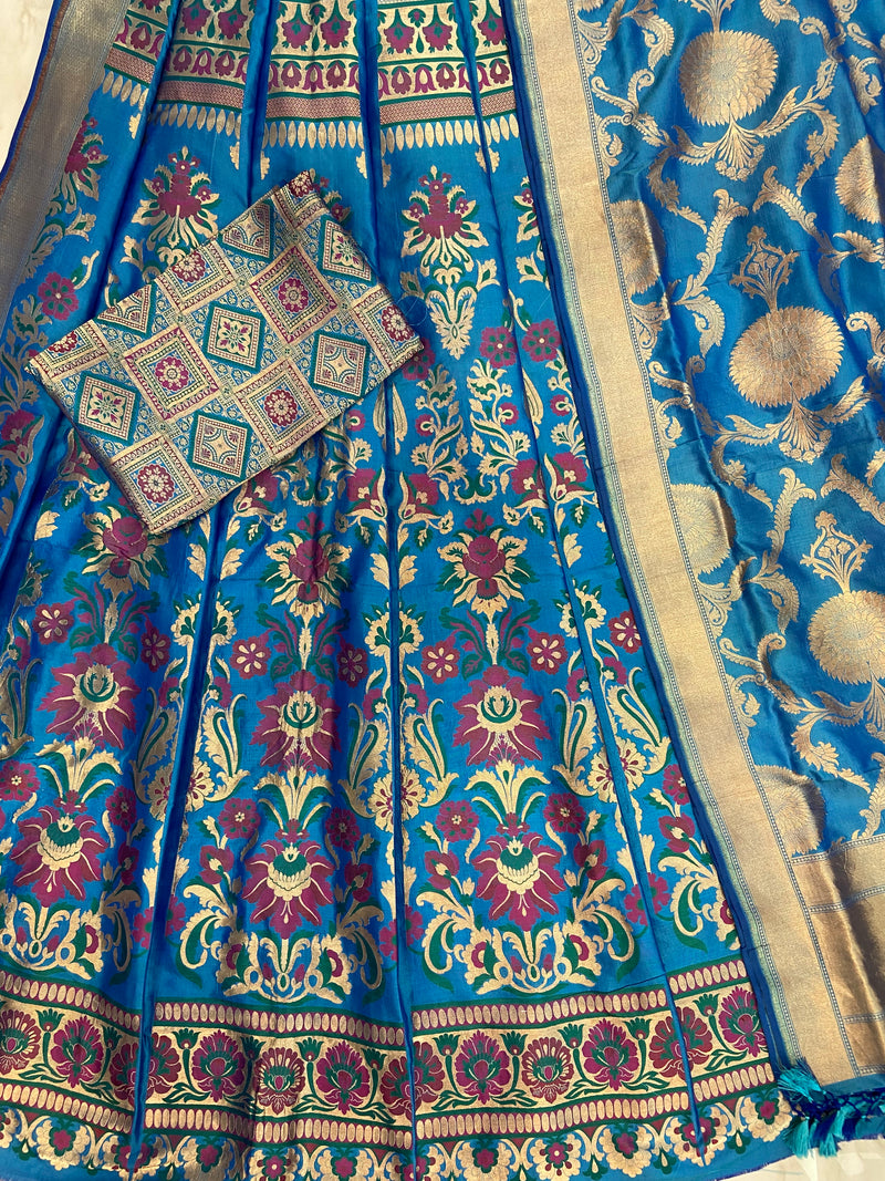 Pure Katan Silk Handloom Banarasi Lehenga All Over Sona Roopa Jaal Work With Stitched