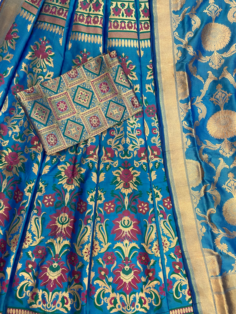 Pure Katan Silk Handloom Banarasi Lehenga All Over Sona Roopa Jaal Work With Stitched