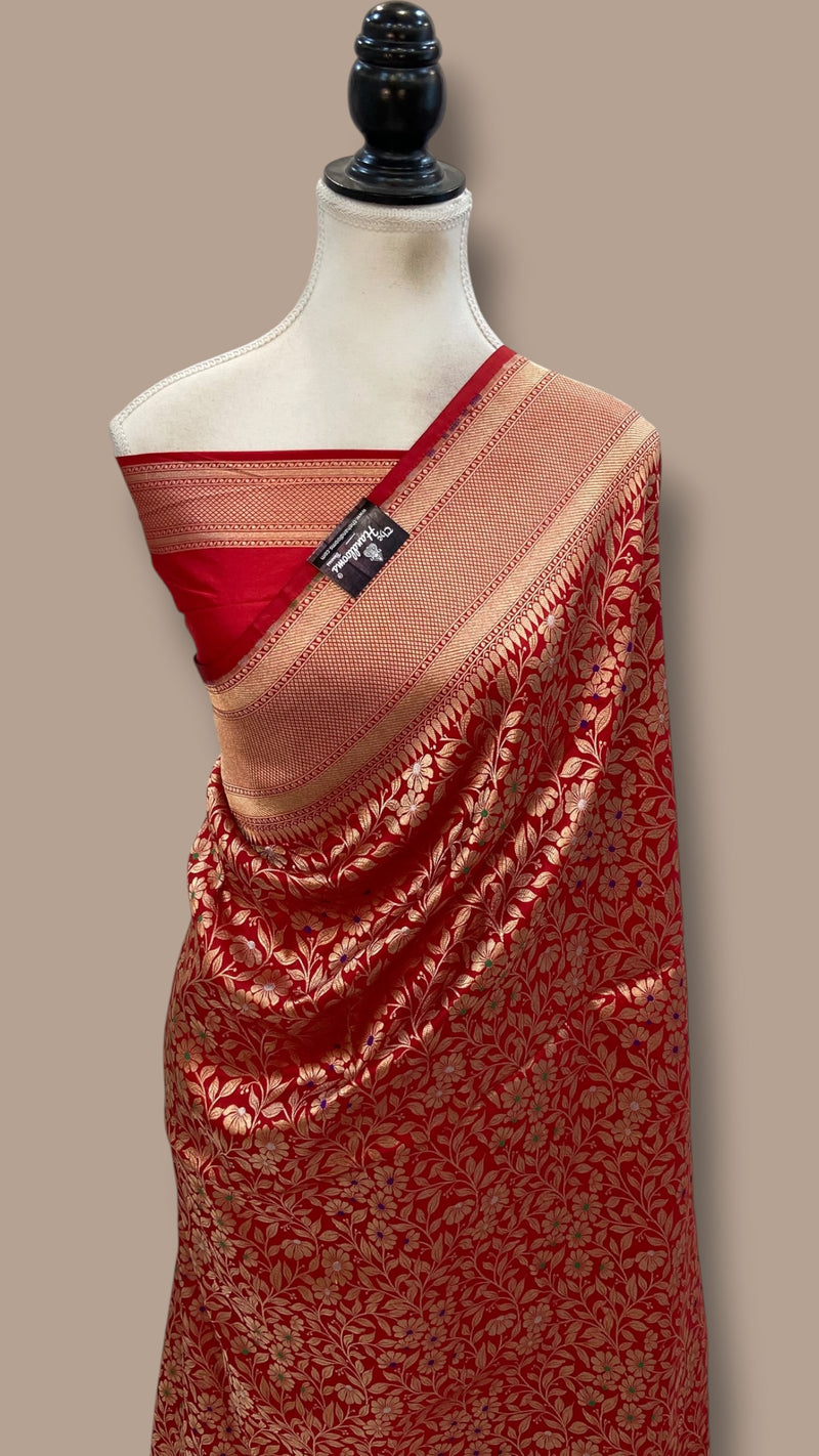 Regal Pure Katan Silk Banarasi Saree – Handwoven Tanchui Brocade With Meenakari Work