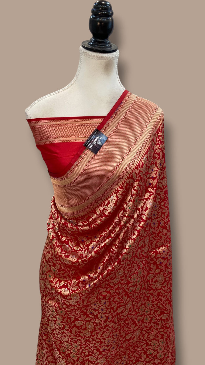Regal Pure Katan Silk Banarasi Saree – Handwoven Tanchui Brocade With Meenakari Work