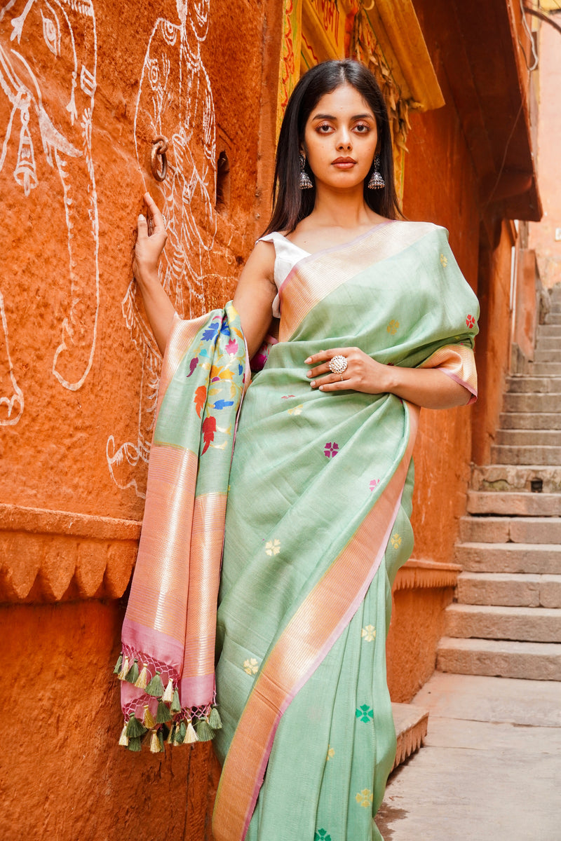 Desi Tussar Silk Handloom Banarasi Saree All Over Kadua Work - The Handlooms