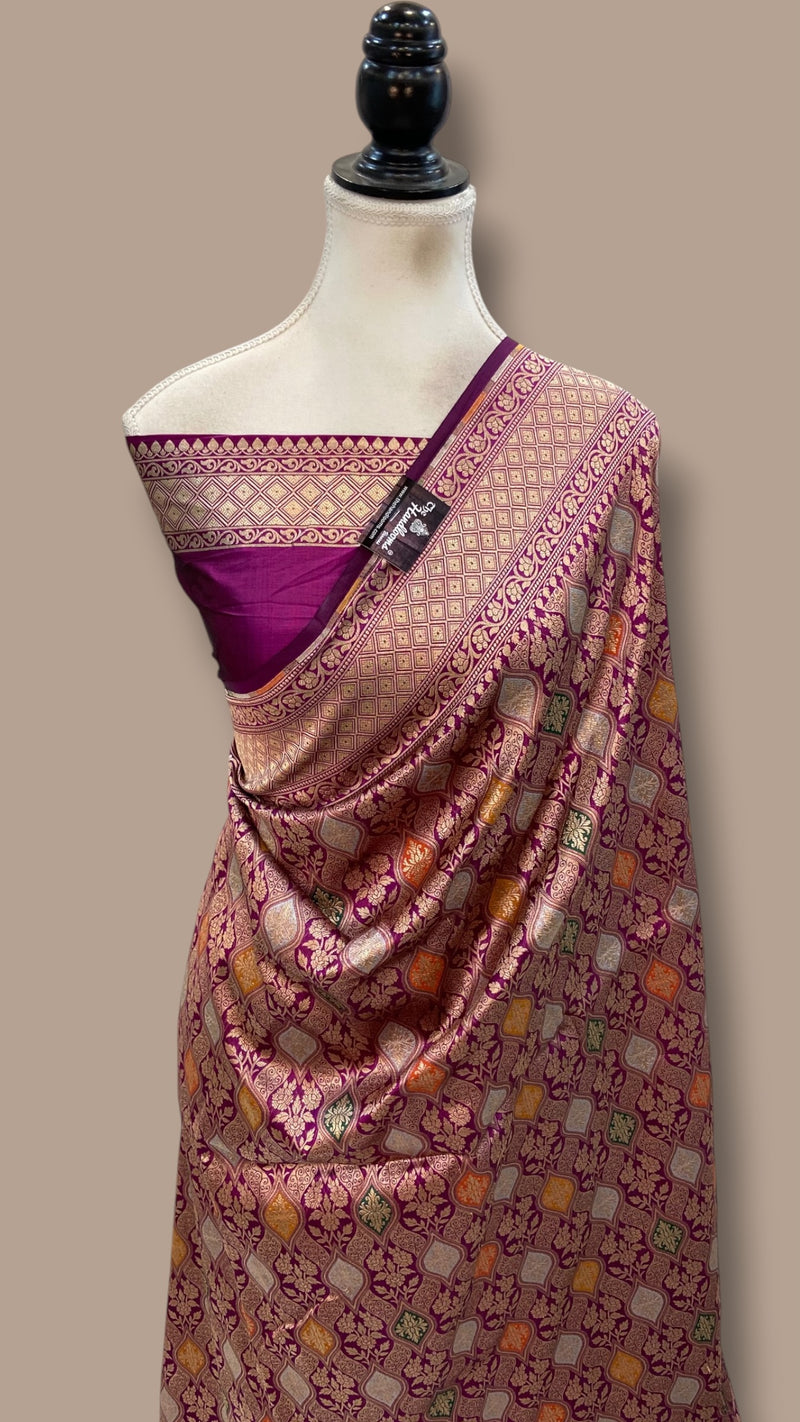Regal Pure Katan Silk Banarasi Saree – Handwoven Tanchui Brocade With Meenakari Work