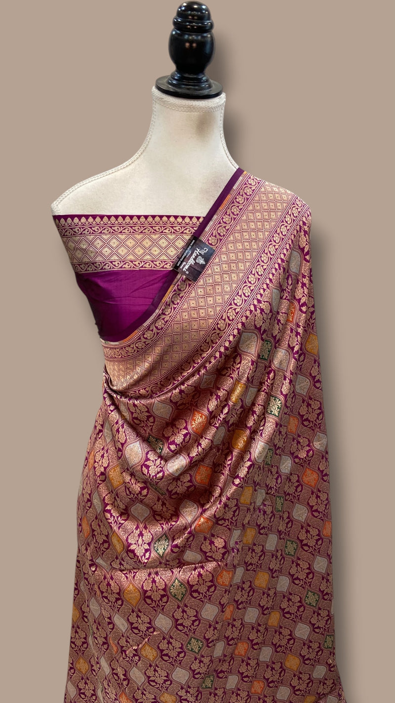Regal Pure Katan Silk Banarasi Saree – Handwoven Tanchui Brocade With Meenakari Work