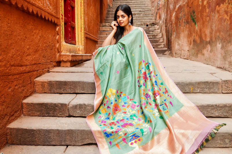 Desi Tussar Silk Handloom Banarasi Saree All Over Kadua Work - The Handlooms