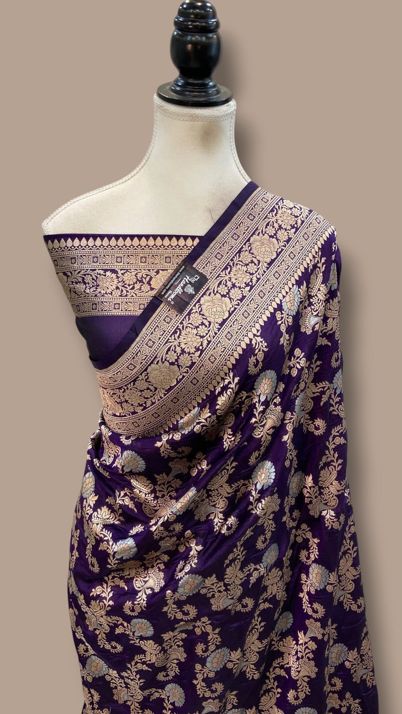 Pure Katan Silk Banarasi Handloom Saree - All Over Jaal Work With Meenakari