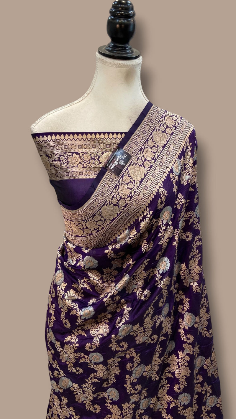Pure Katan Silk Banarasi Handloom Saree - All Over Jaal Work With Meenakari