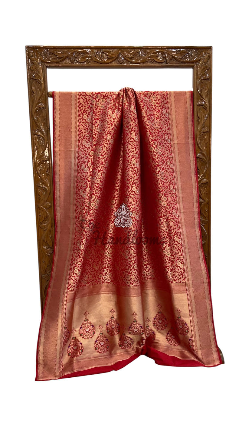 Regal Pure Katan Silk Banarasi Saree – Handwoven Tanchui Brocade With Meenakari Work