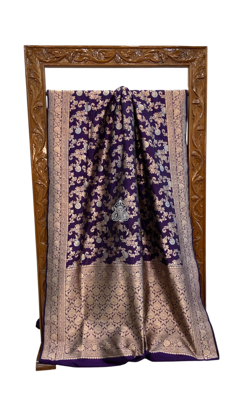Pure Katan Silk Banarasi Handloom Saree - All Over Jaal Work With Meenakari