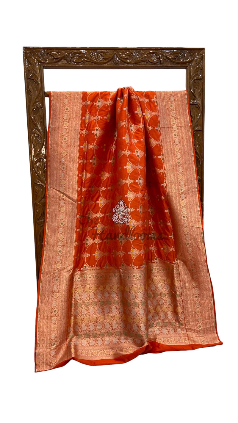 Pure Katan Silk Banarasi Handloom Saree - All Over Jaal Work With Meenakari